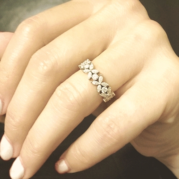 14 k solid white gold, marquis moissanite and round moissanite 3/4 eternity band - Picture 6 of 6